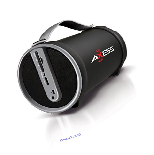 AXESS SPBT1033GY Portable Bluetooth Indoor/Outdoor 2.1 Hi-Fi Cylinder Loud Speaker with Built-In 4
