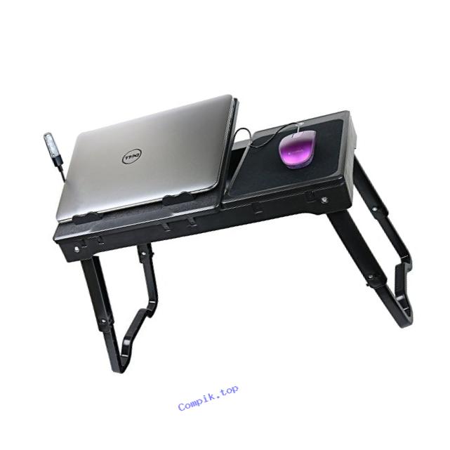 DG Sports Multi-Functional Laptop Table Stand with Internal Cooling Fan and Built-In LED Light, Black