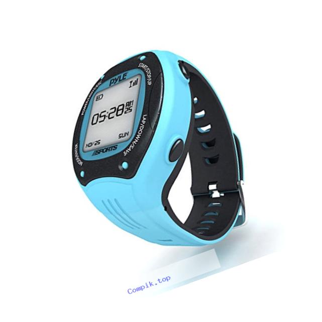 Pyle Pro GPS Sports Watch Workout Trainer - ANT+ Heart Rate Monitor Compatible - For Tracking Running, Biking, Hiking Outdoors - Export Data to Map my Run and Strava - Displays Pace, Speed and Distance (Blue)